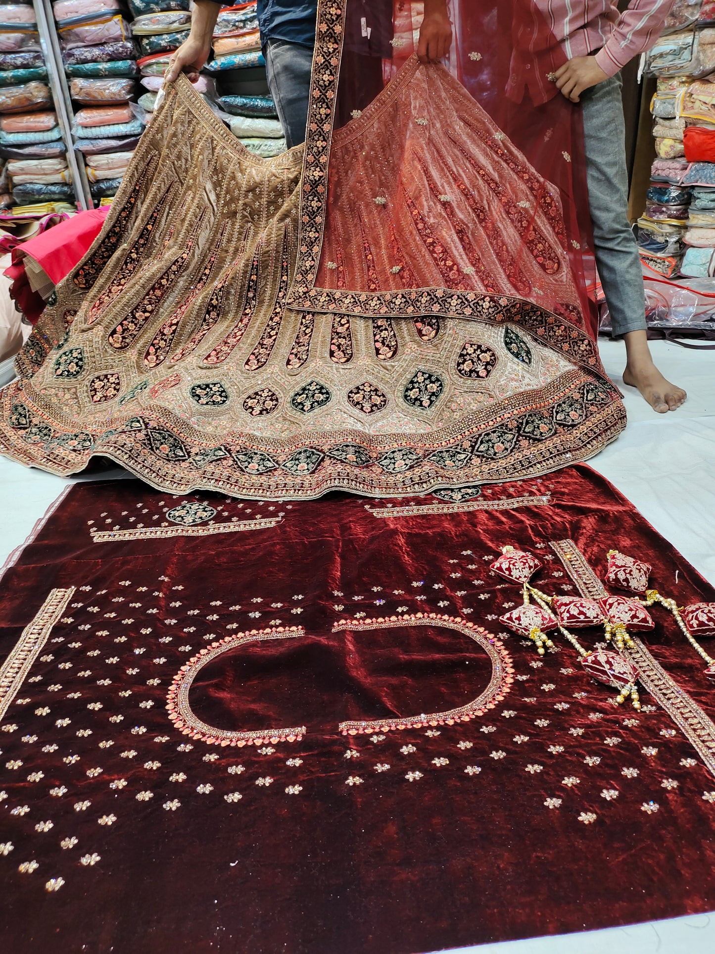 Extraordinary ivory maroon Lehenga