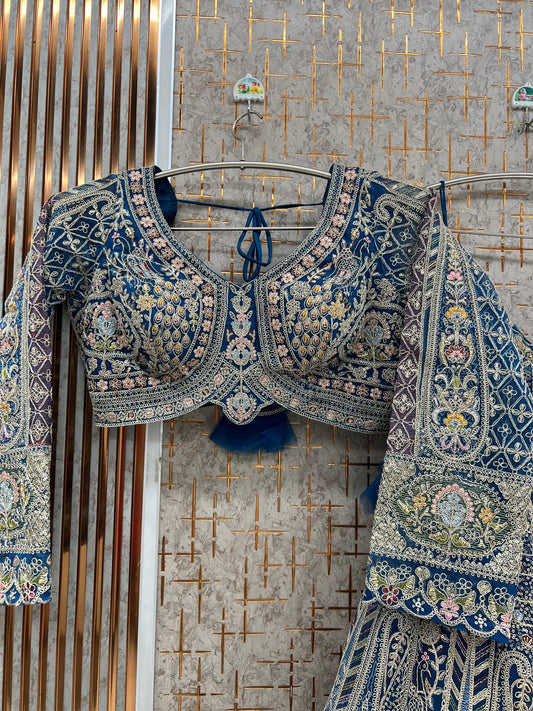 Blue peacock Crop top Lehenga