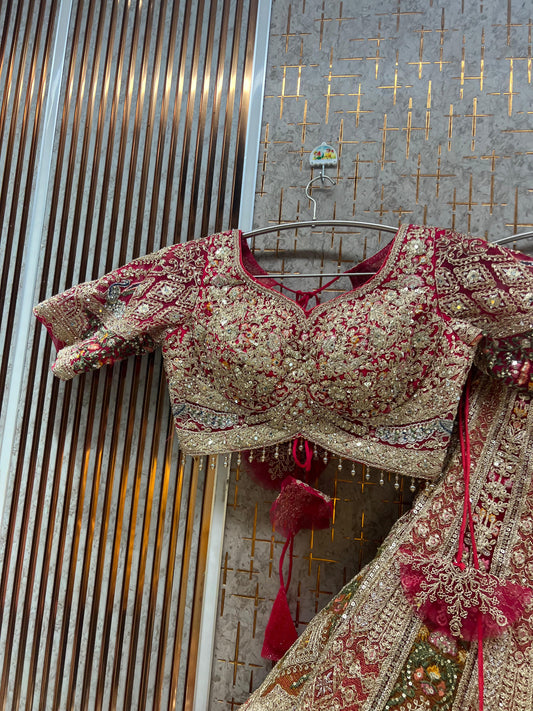 Hot Pink Peacock Crop Top Lehenga