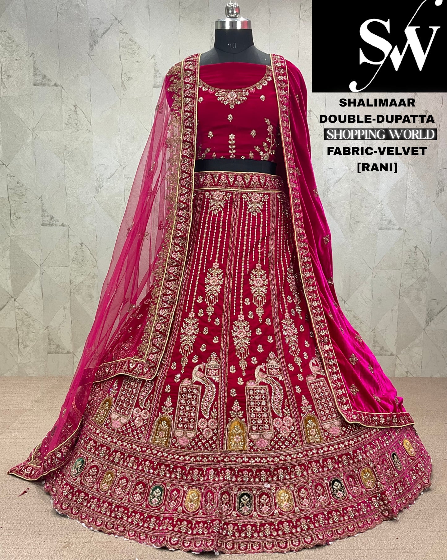 Fantastic maroon peacock Velvet bridal Lehenga