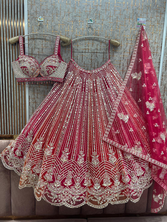 Hot pink Crop Top Lehenga - Shopping World