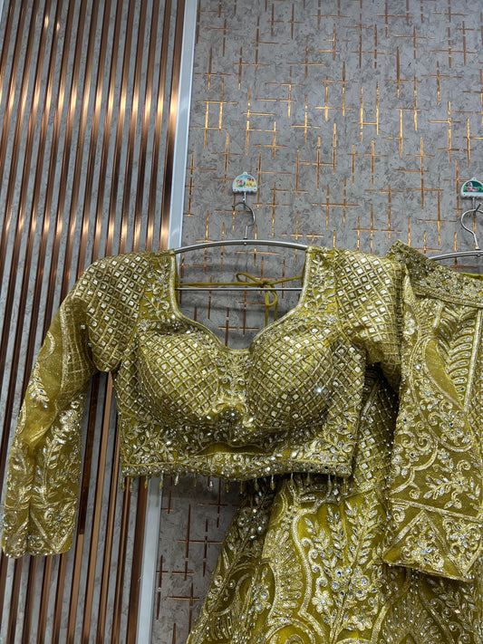 Yellow Haldi Mehendi Crop Top Lehenga