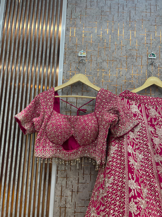 Hot pink Ready to wear Crop top Lehenga