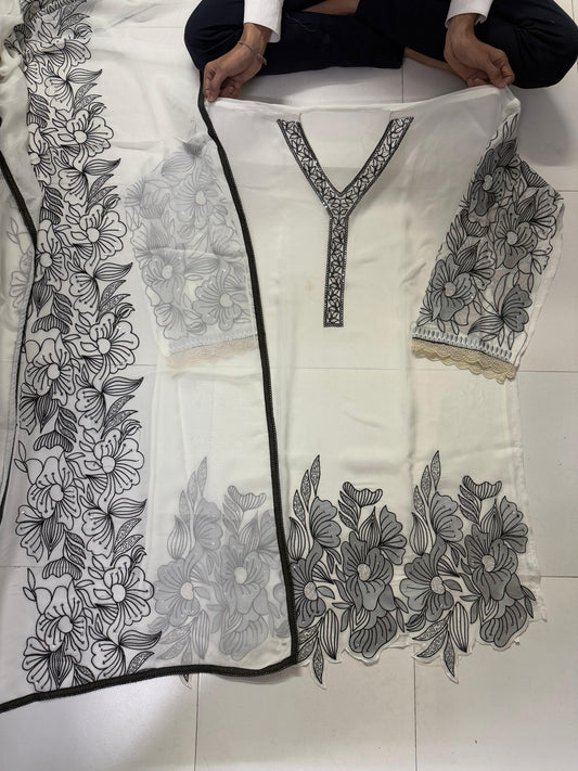 White black unstitched salwar suit dress material(free size)