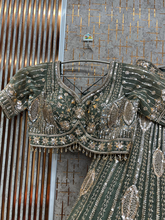 Green Crop Top Lehenga