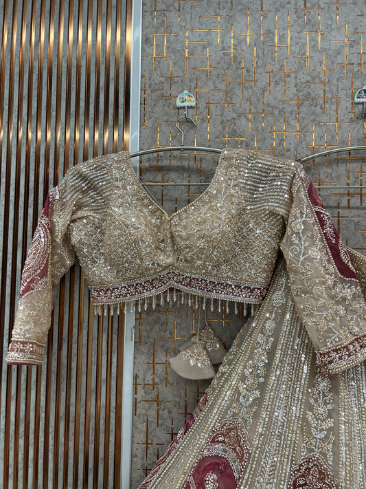 White golden Peacock Crop Top Lehenga