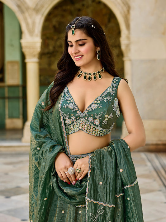 Charming Dark green Floral Crop top Lehenga 1187