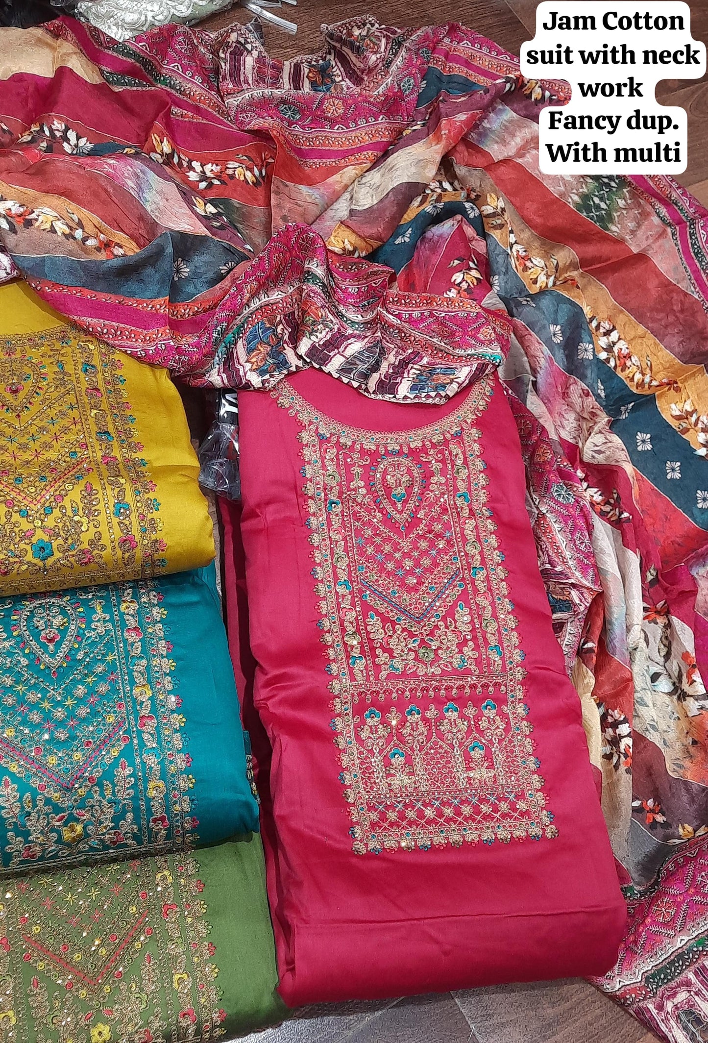 Pink jam cotton women's unstitched Salwar suits dress material (free size)