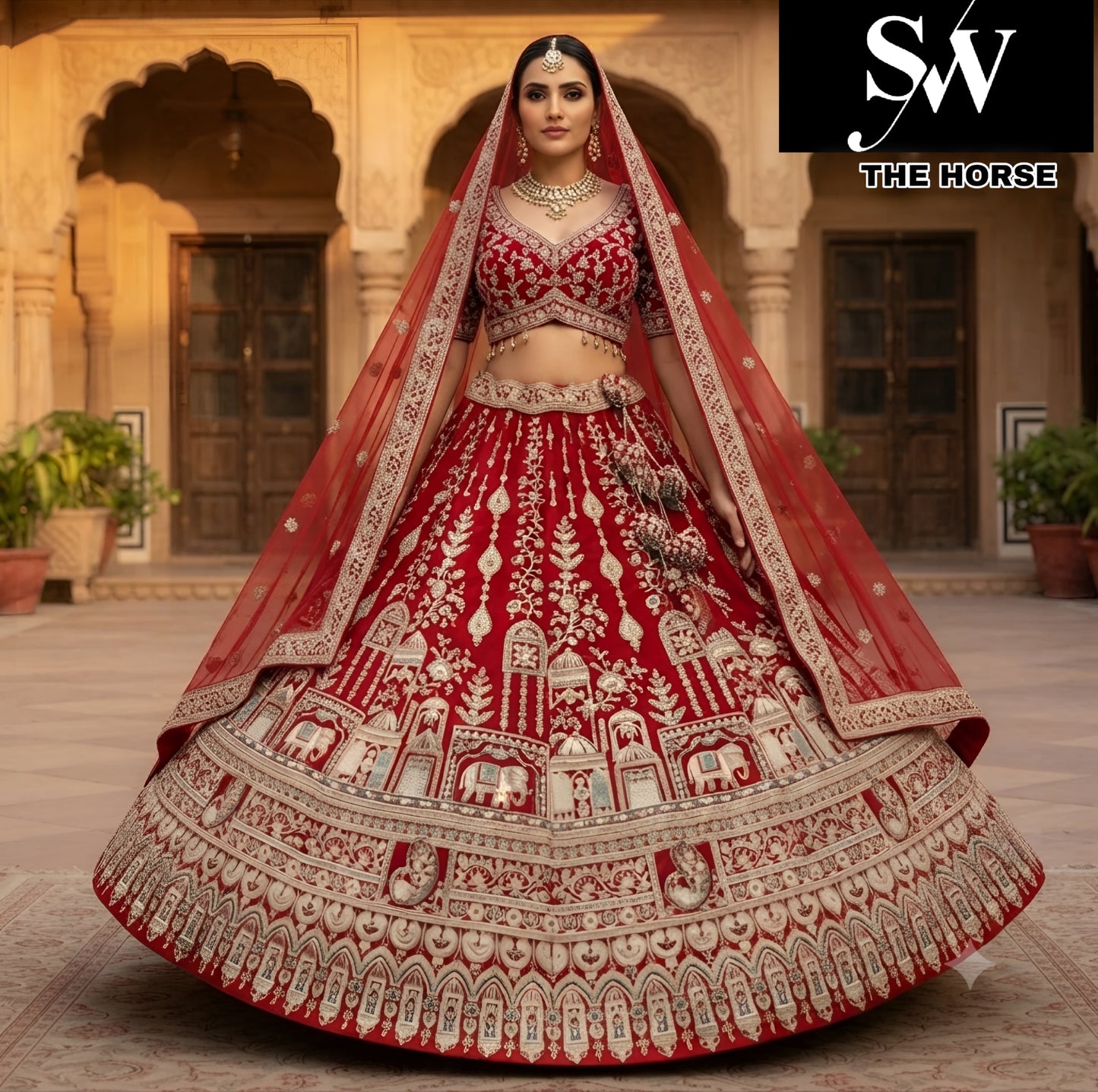 Red silk double dupatta bridal Lehenga