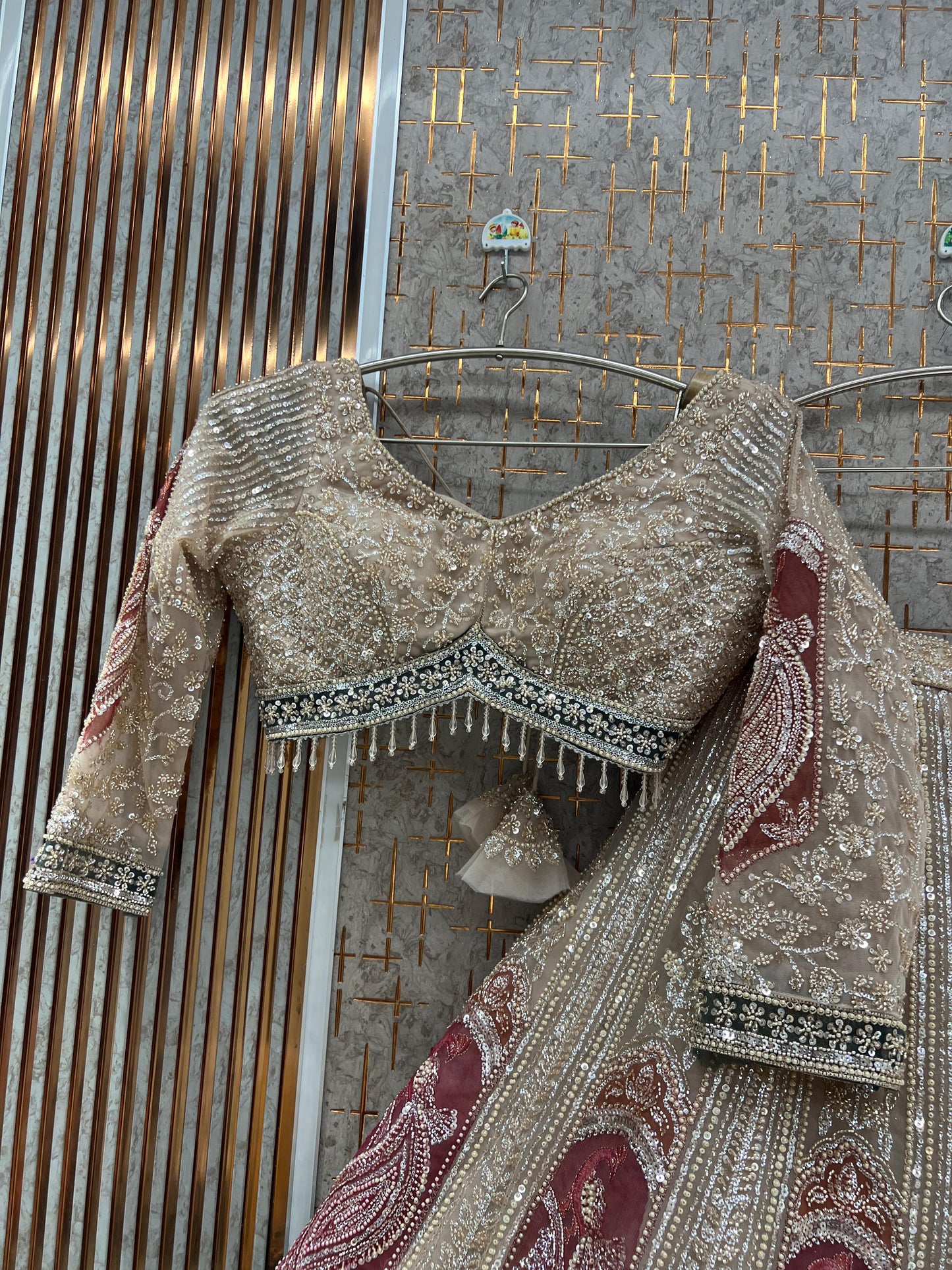 White golden Peacock Crop Top Lehenga