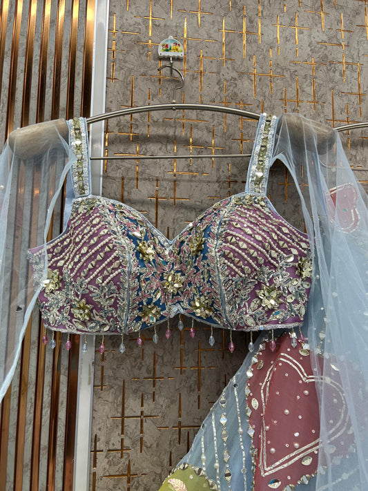 Sky Blue Pdp Crop Top Lehenga