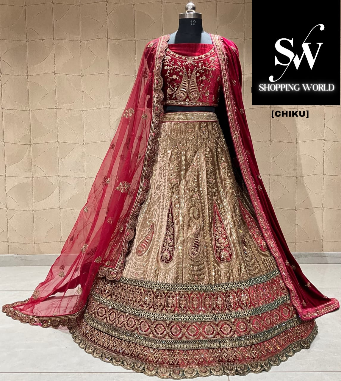 Encantadora lehenga nupcial chiku doble duptta