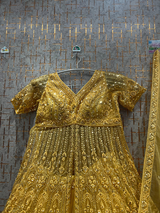 Yellow Haldi Mehendi Farshi garara muslim Bride Long Indo Dress