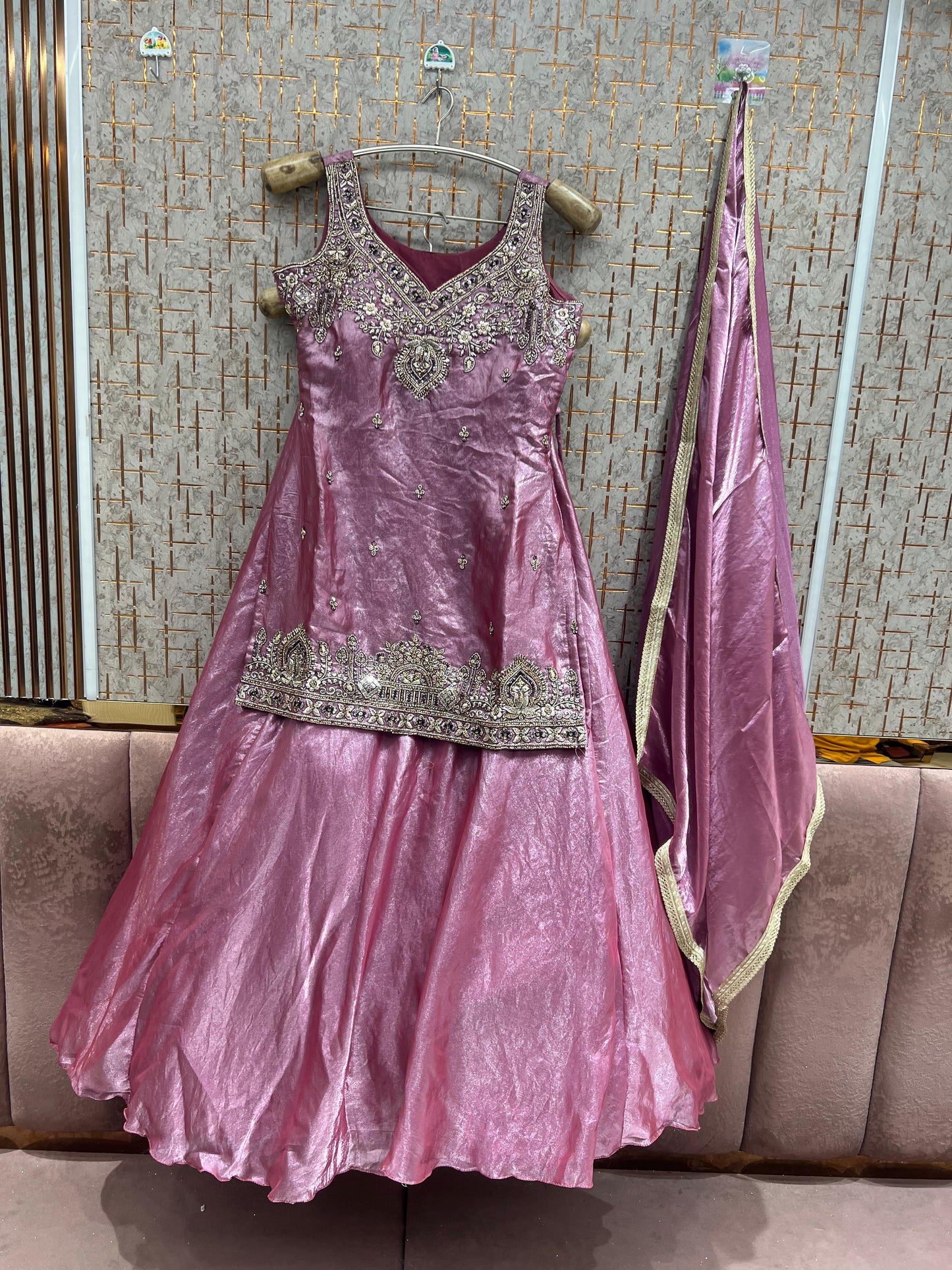 Pink Long Kurti Crop top Lehenga - Shopping World