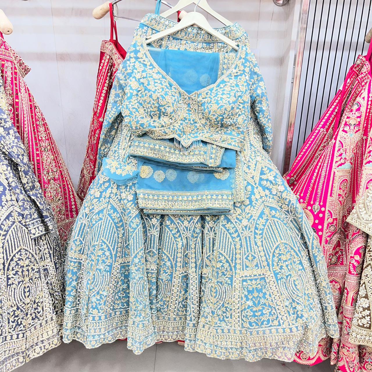 Embellished Rust Brown crop Top Lehenga