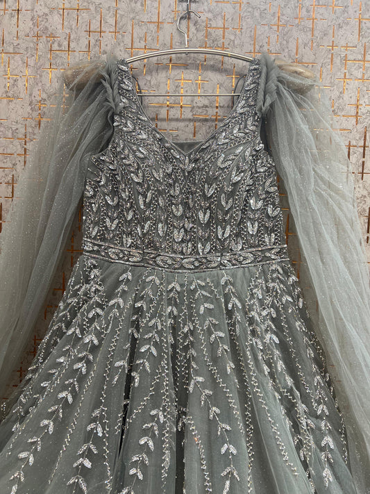 Silver Grey Heavy Handwork Gown