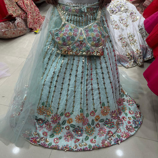 Engaging White Beads Work Pdp crop Top Lehenga