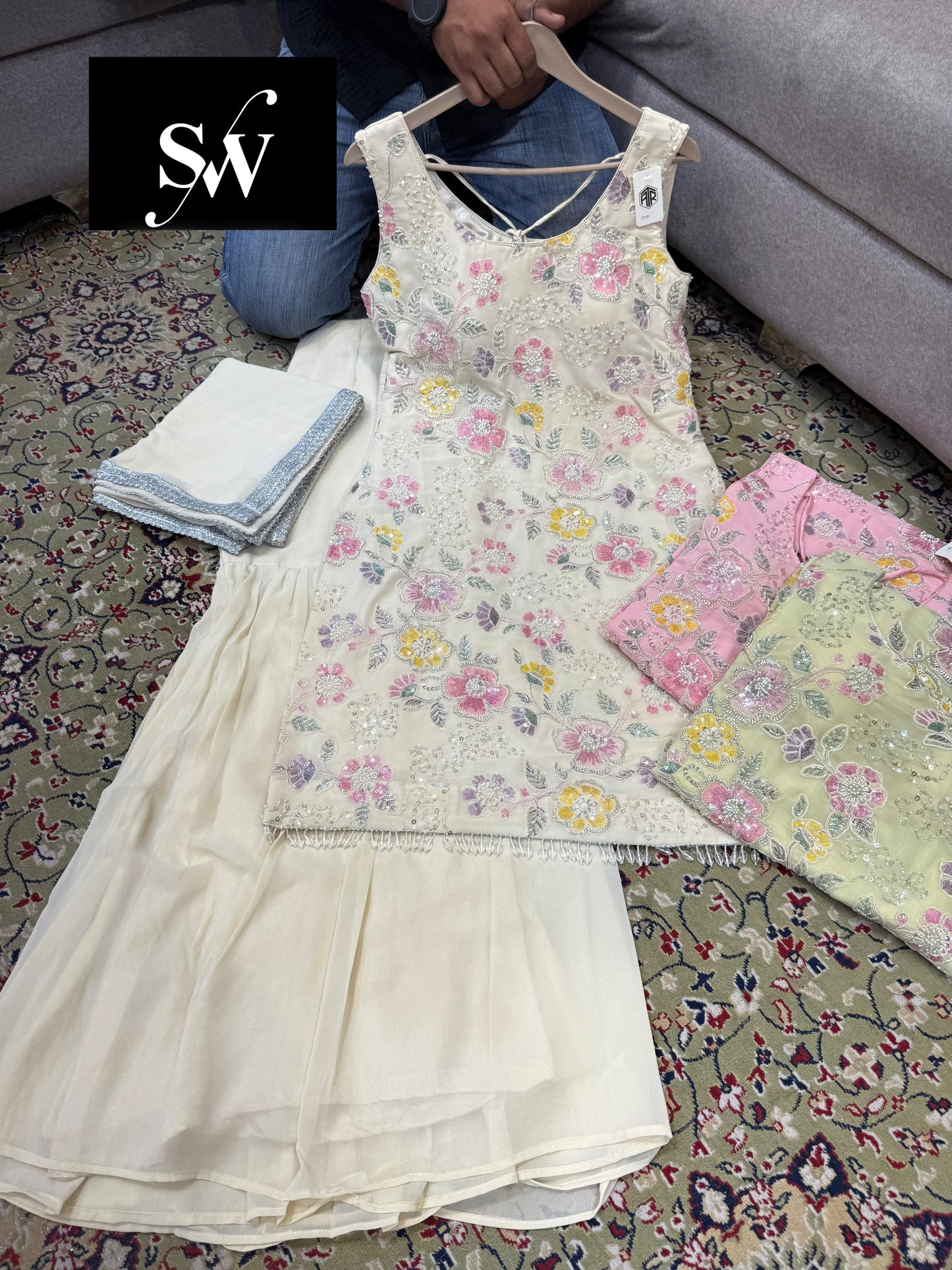 Beautiful white Shrug suit dress material