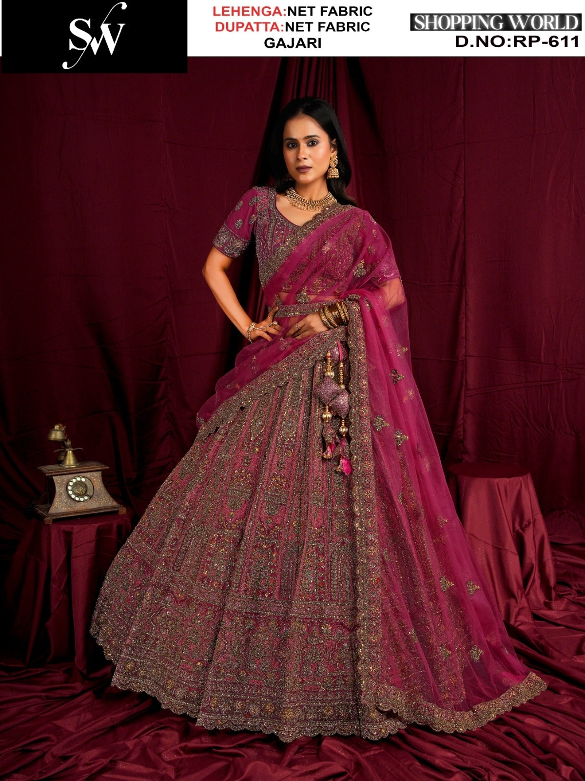 Tremendous Rust Net Bridal Lehenga