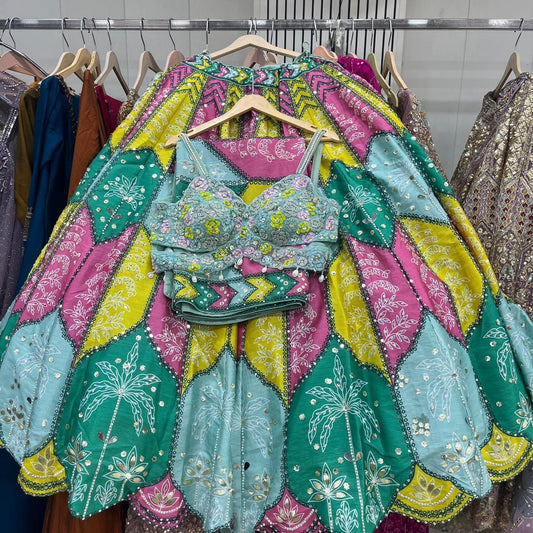 Purple Green Crop Top Lehenga