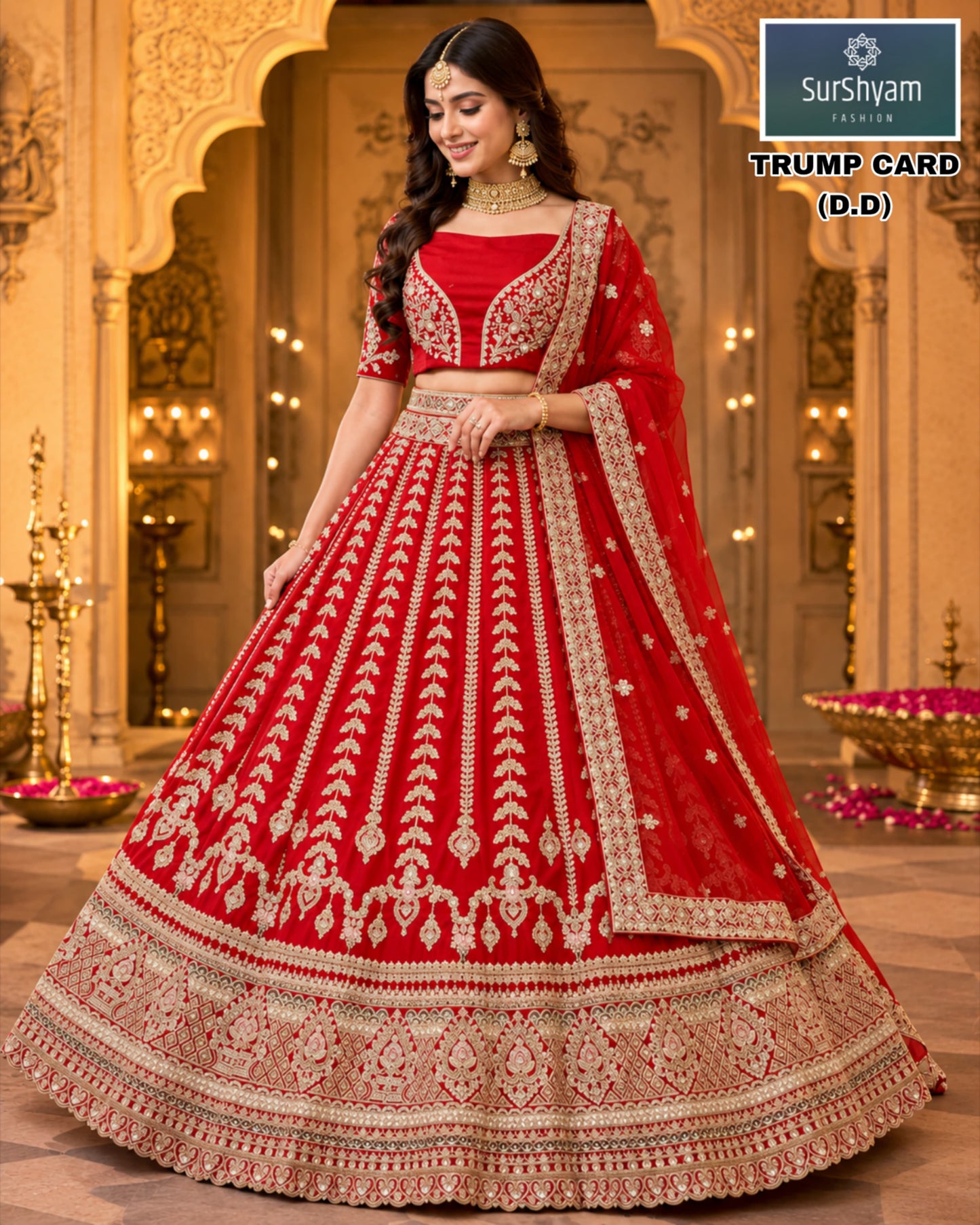 Rasbari cherry red pink silk double dupatta bridal Lehenga