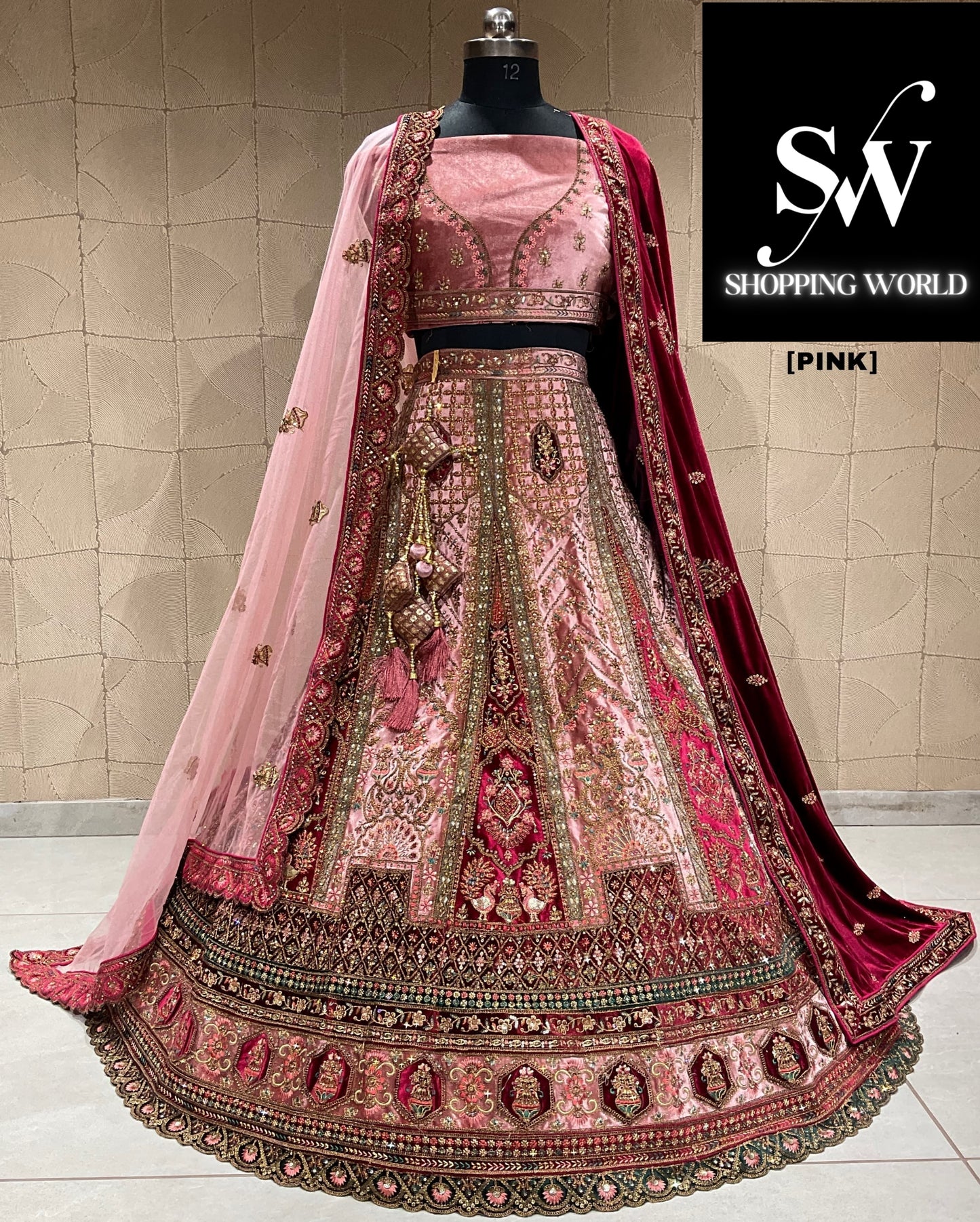 Tremendous maroon pink double duptta bridal lehenga