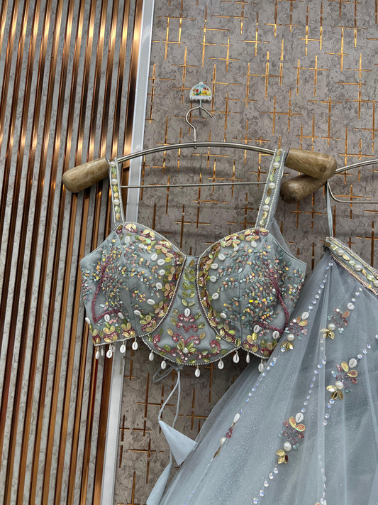 Blue Crop Top Lehenga