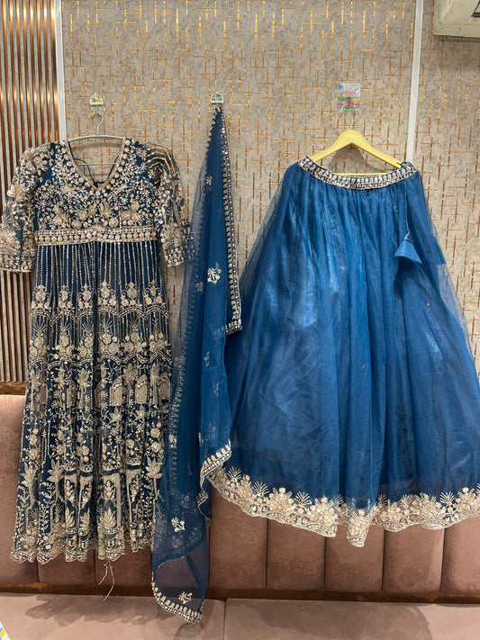 Blue long peplum Dress Farshi Gaharara Dress Special - Shopping World