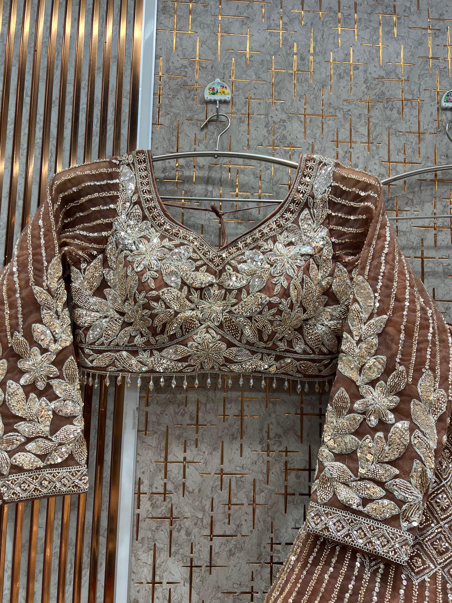 Stunning Beige golden Crop top Lehenga