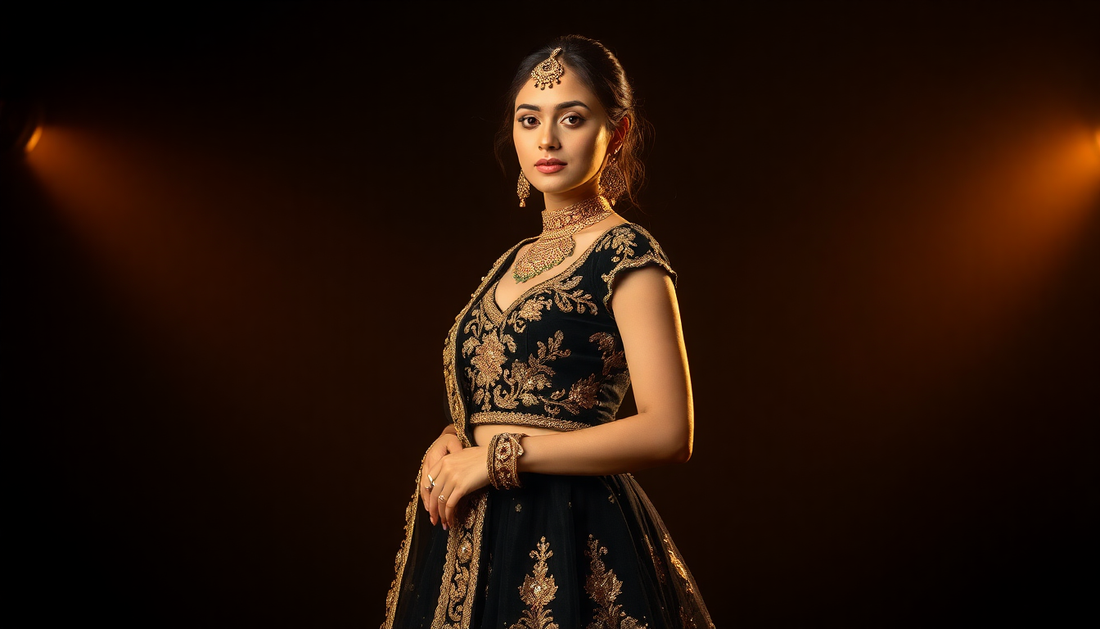 Elevate Your Style with Black and Gold Lehengas: The Ultimate Combination of Luxury and Drama