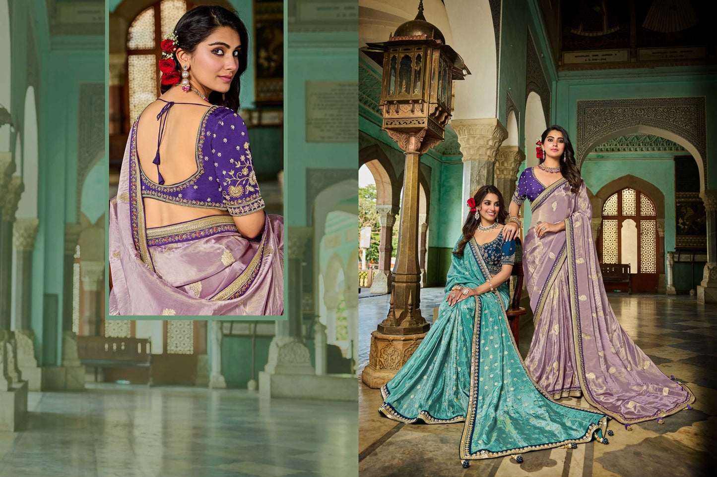 Lavender Viscose Saree with bead work 6122