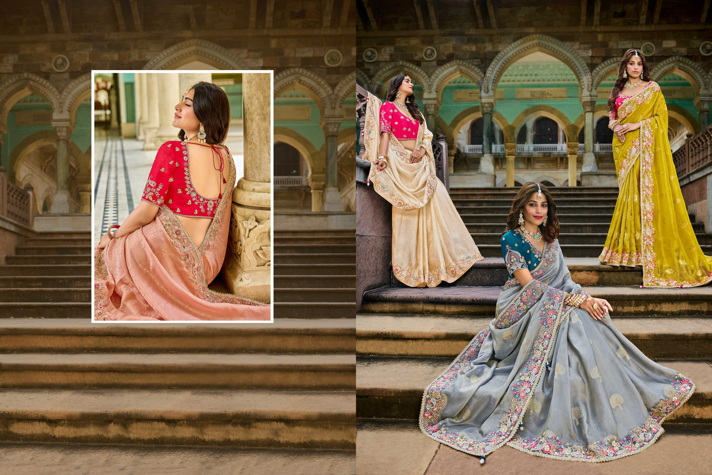 Blue Viscose Saree with bead work 6184