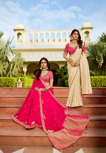 Pink Viscose Saree with bead work 6120