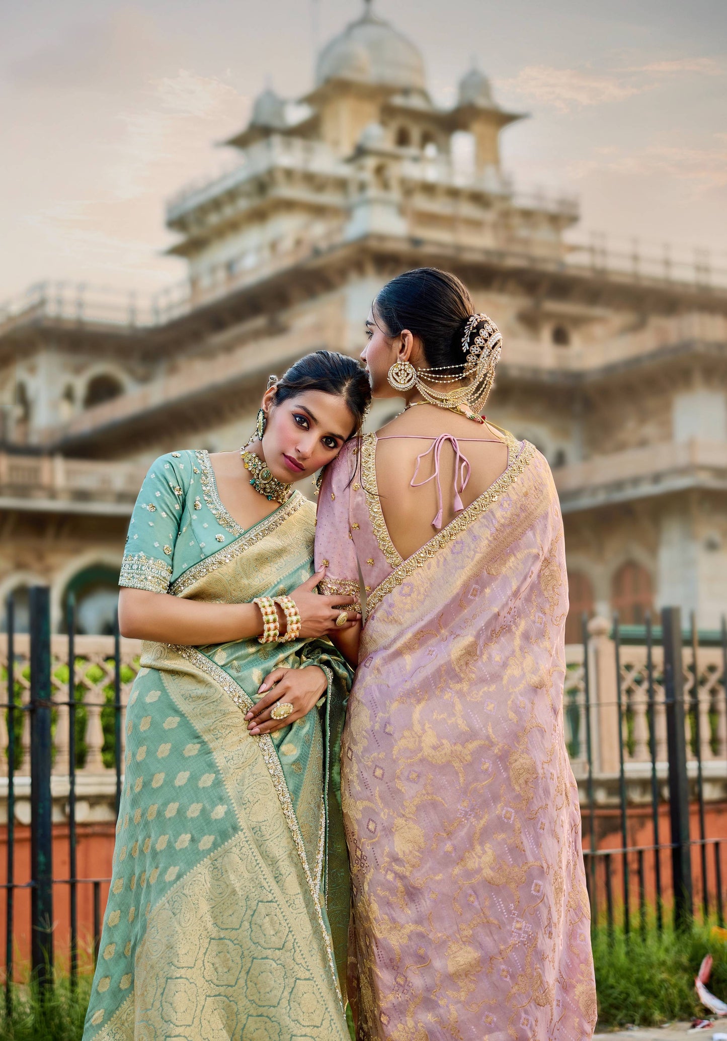 Pink Viscose Saree with bead work 6172