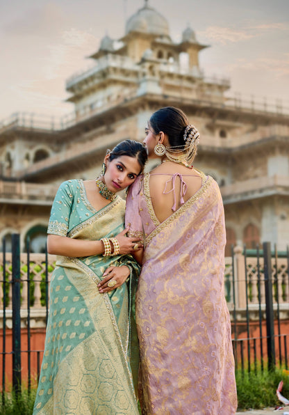 Pink Viscose Saree with bead work 6172