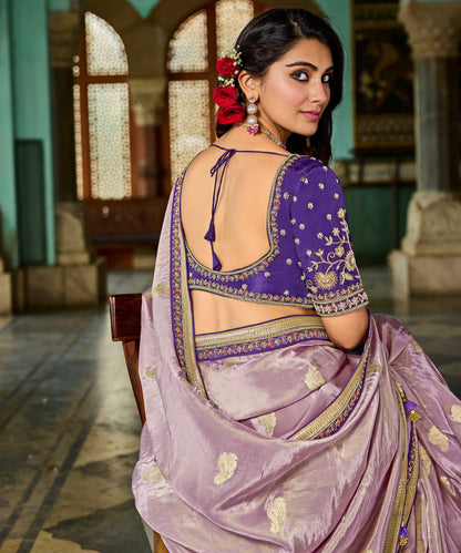 Lavender Viscose Saree with bead work 6122