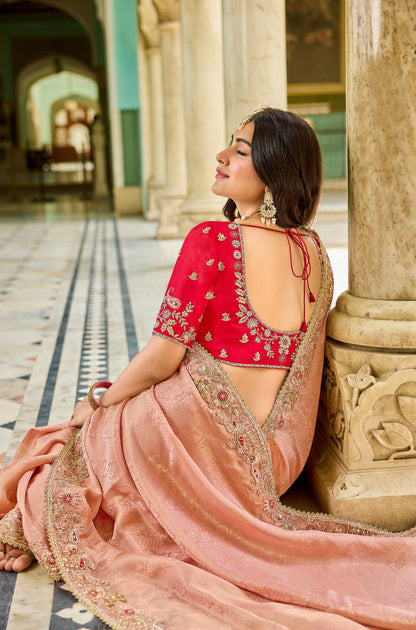 Pink peach Viscose Saree with bead work 6182