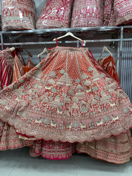 Rust Orange peach Bridal Lehenga