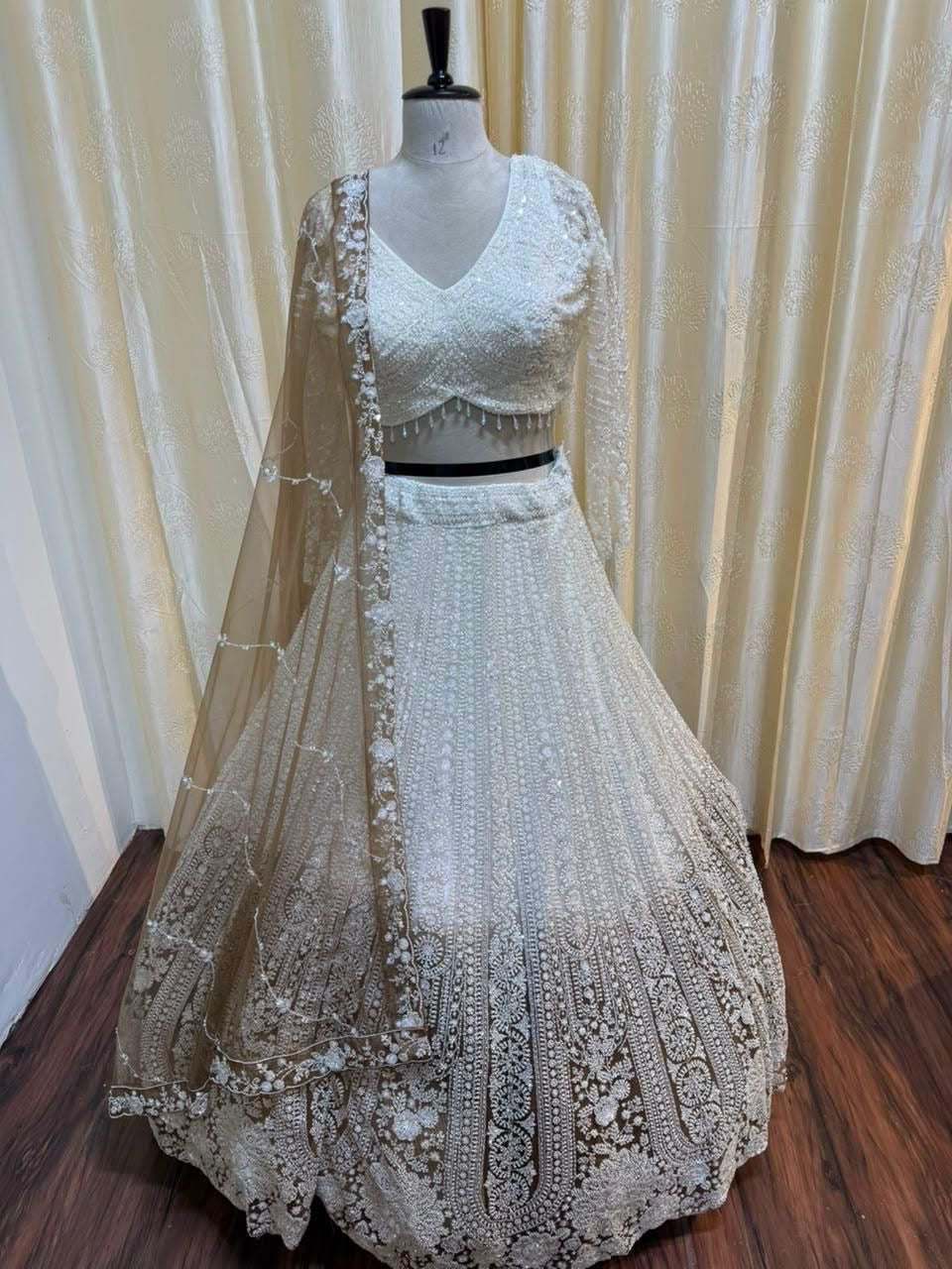 golden white crop top Lehenga
