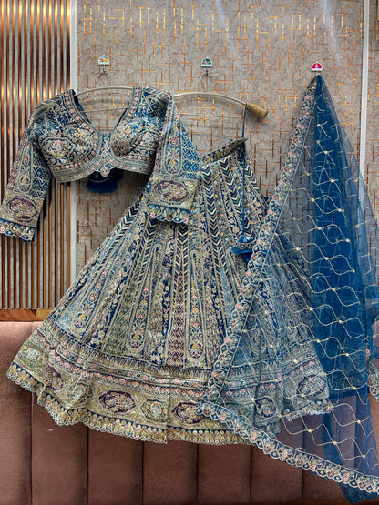 Blue Peacock Crop Top Lehenga