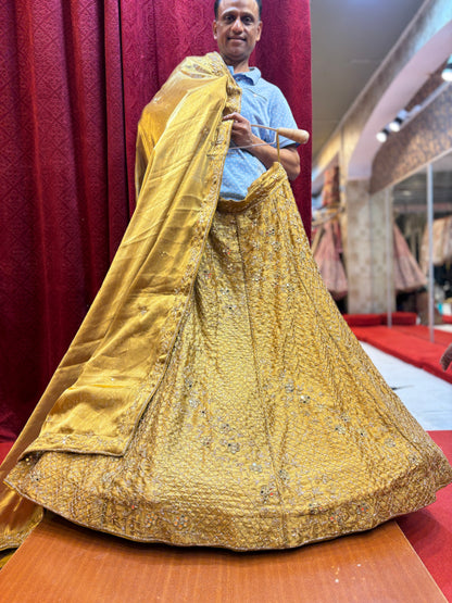 Majestic golden yellow haldi mehendi Lehenga