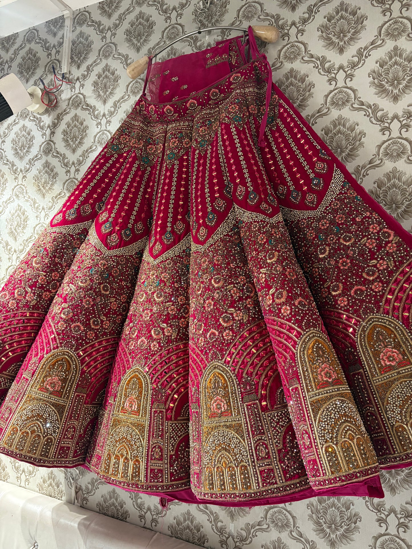 Jumka 12 Kali Heavy flare Royal red ball bridal lehenga