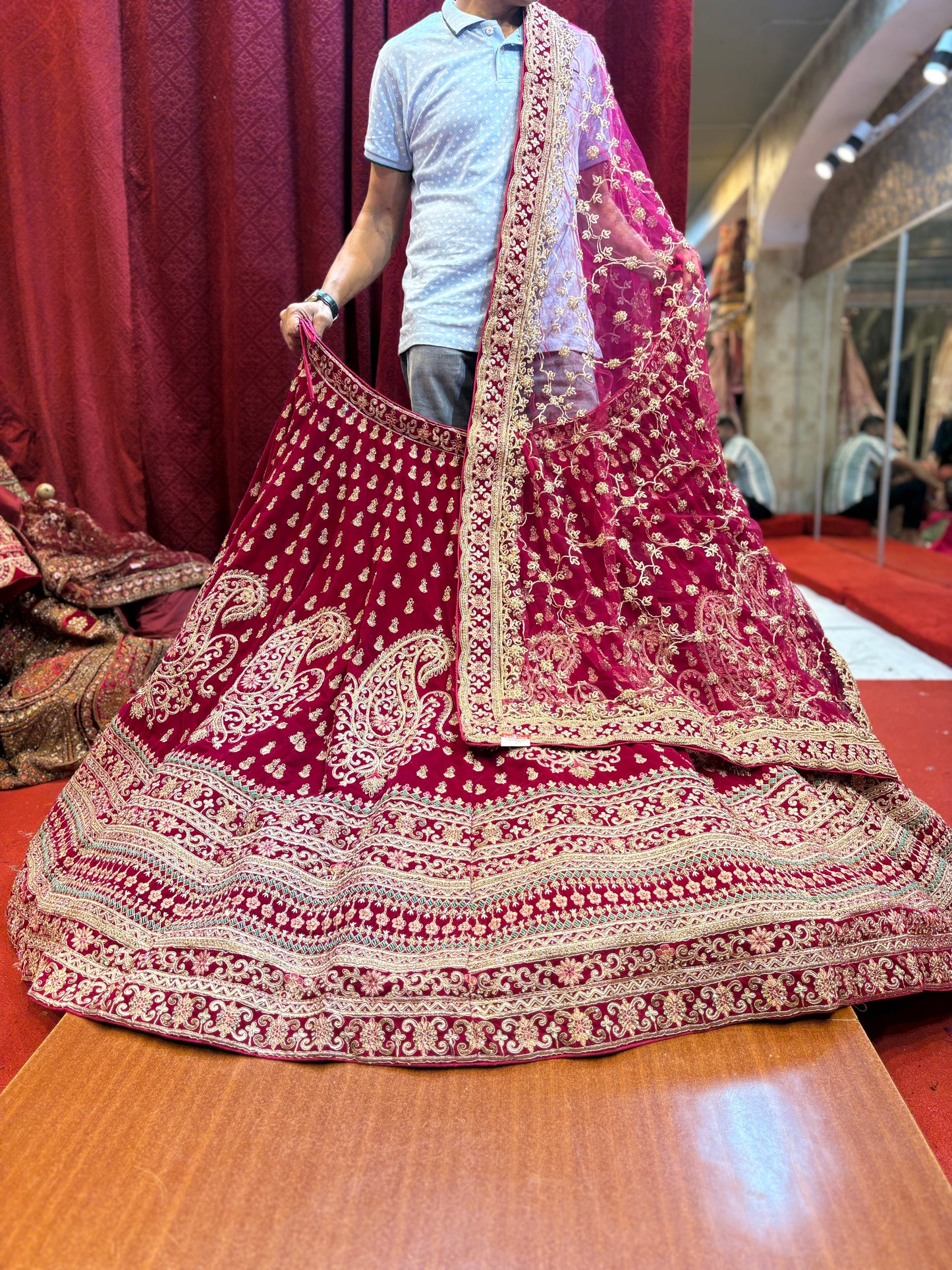 Tremendous dark rani pink peacock bridal Lehenga