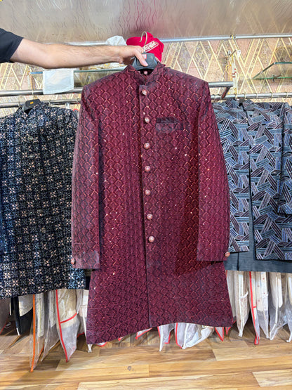 Dark Maroon Jodhpuri indo western blazer kurta Sherwani