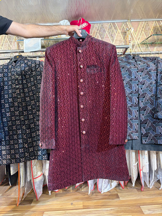 Dark Maroon Jodhpuri indo western blazer kurta Sherwani