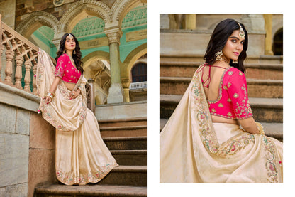 Beige Golden Viscose Saree with bead work 6181
