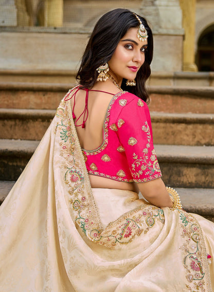 Beige Golden Viscose Saree with bead work 6181