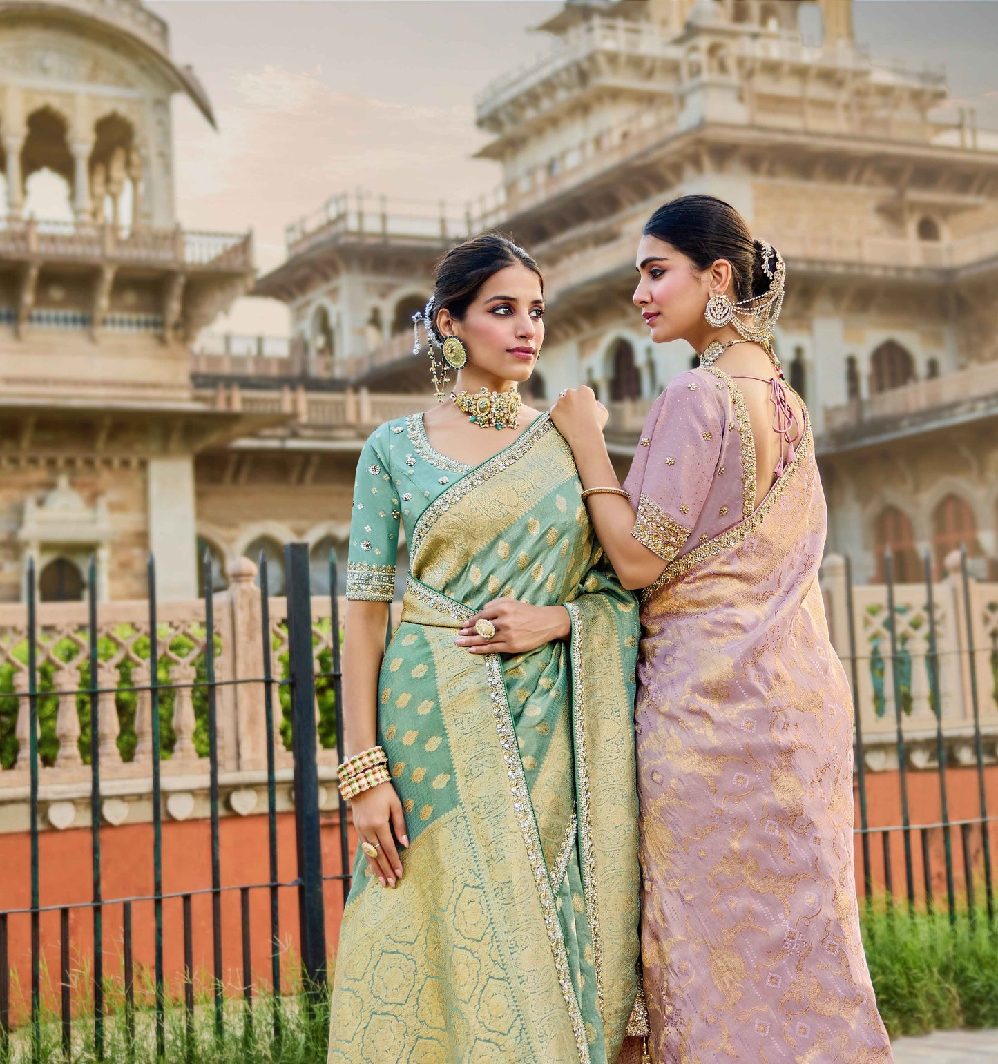 Green Viscose Saree with bead work 6127