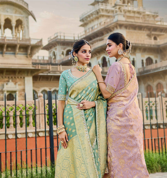 Green Viscose Saree with bead work 6127