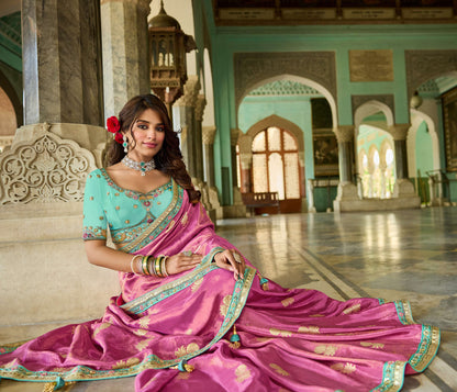 Pink Viscose Saree with bead work 6126